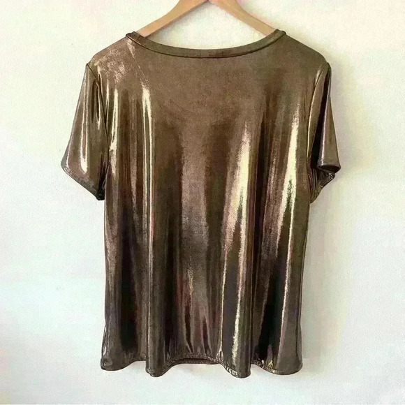 Torrid Sz 0 Large Brown Metallic Brown Stretch Short Sleeve Shirt - Picture 5 of 7